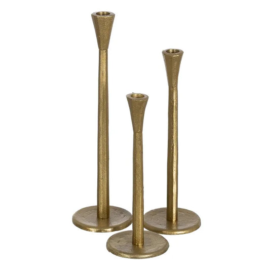 Portavelas dorado aluminio.