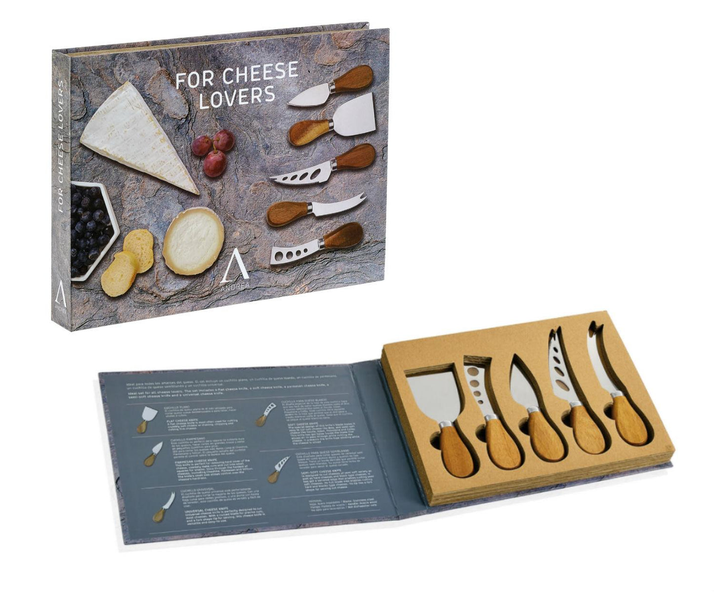 Set gourmet de 5 cuchillos para el queso.